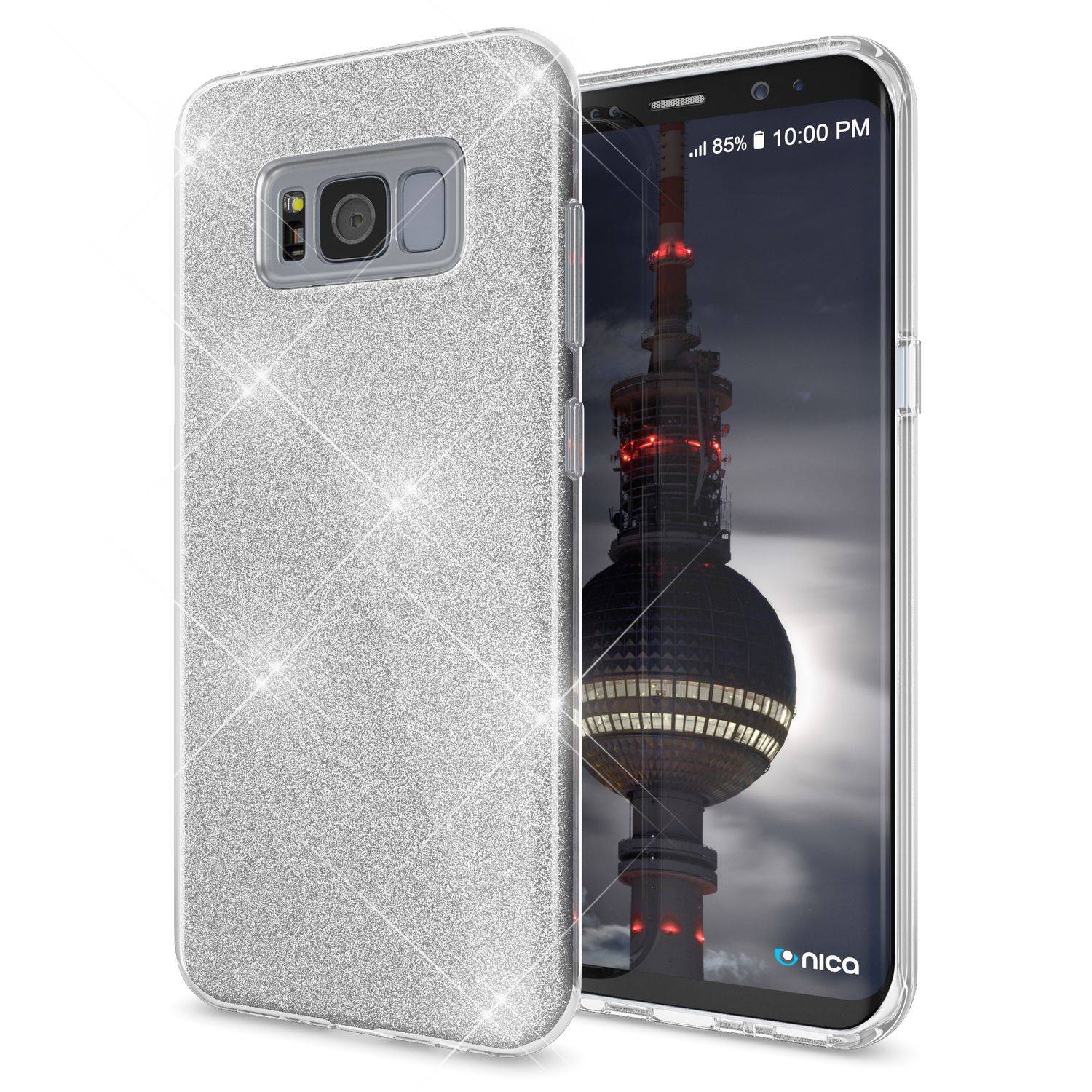 Samsung Galaxy S8 Hülle Handyhülle von NALIA, Glitzer Slim Case Cover Schutzhülle Silber-0