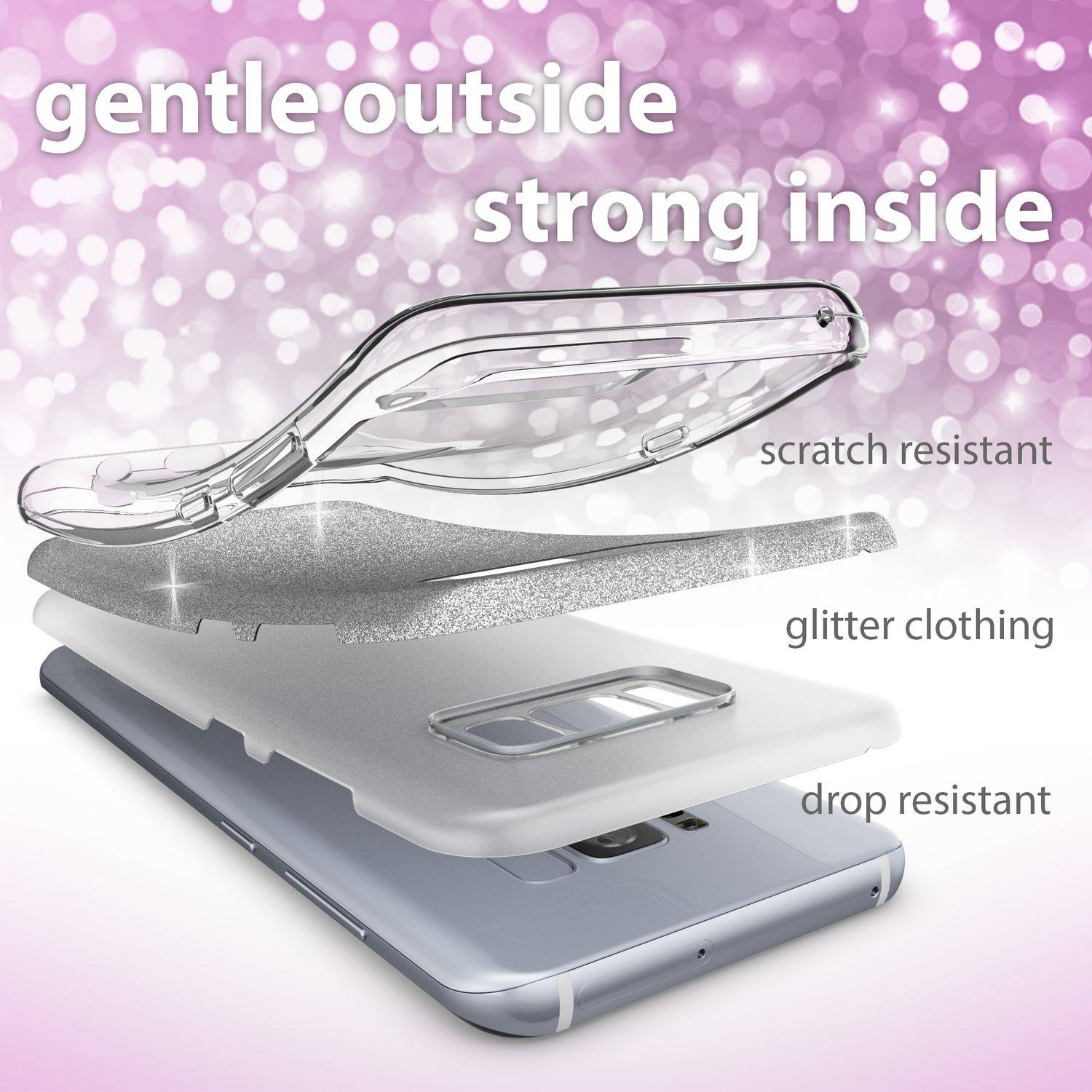 Samsung Galaxy S8 Hülle Handyhülle von NALIA, Glitzer Slim Case Cover Schutzhülle Silber-6
