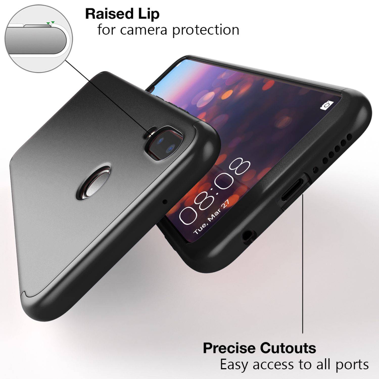 Huawei P20 Lite Hülle 360 Grad Handyhülle mit Displayschutz von NALIA, 360° Cover Schwarz-6