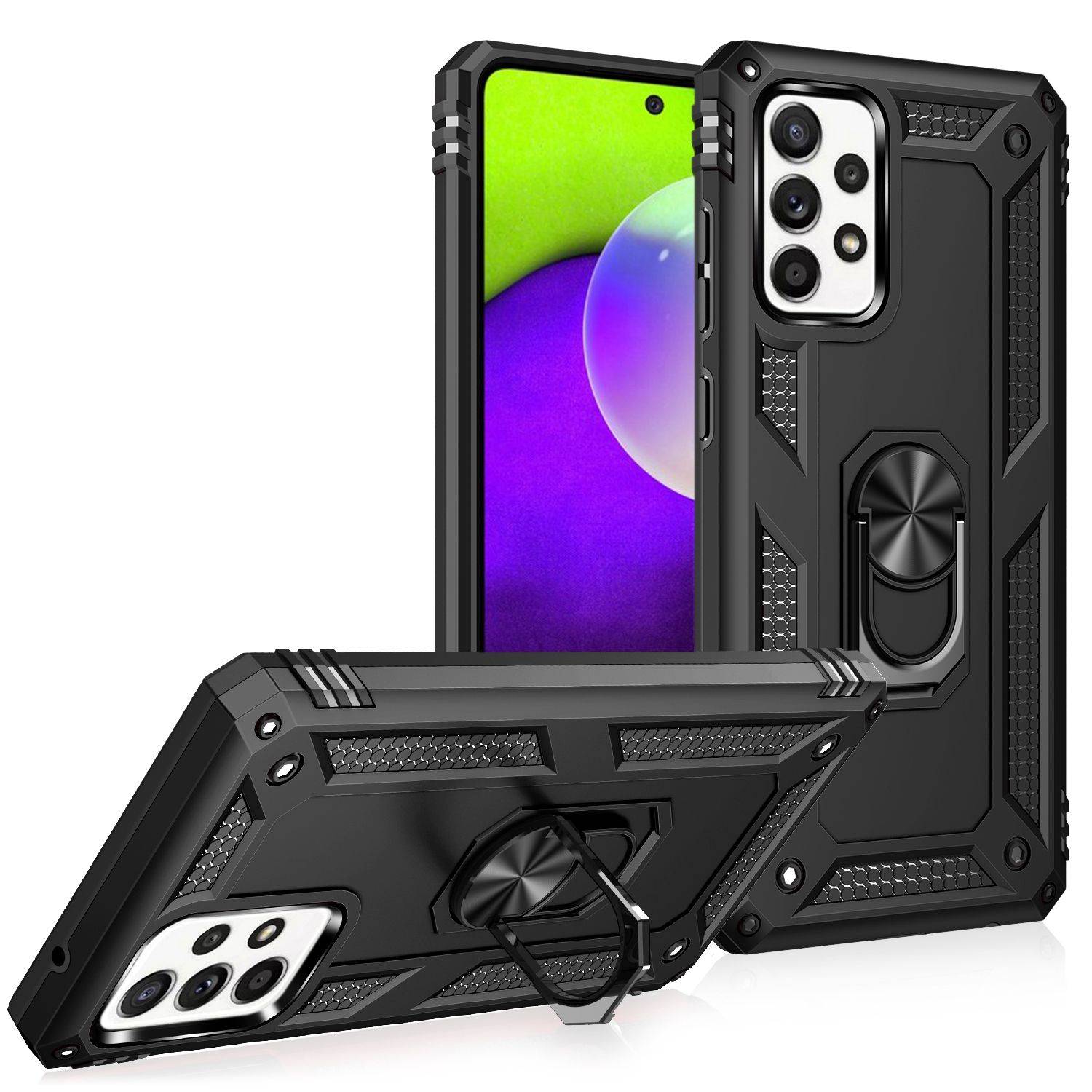 NALIA Ring Handyhülle für Samsung Galaxy A52 5G / A52 / A52s 5G, Kickstand Case Schwarz-0
