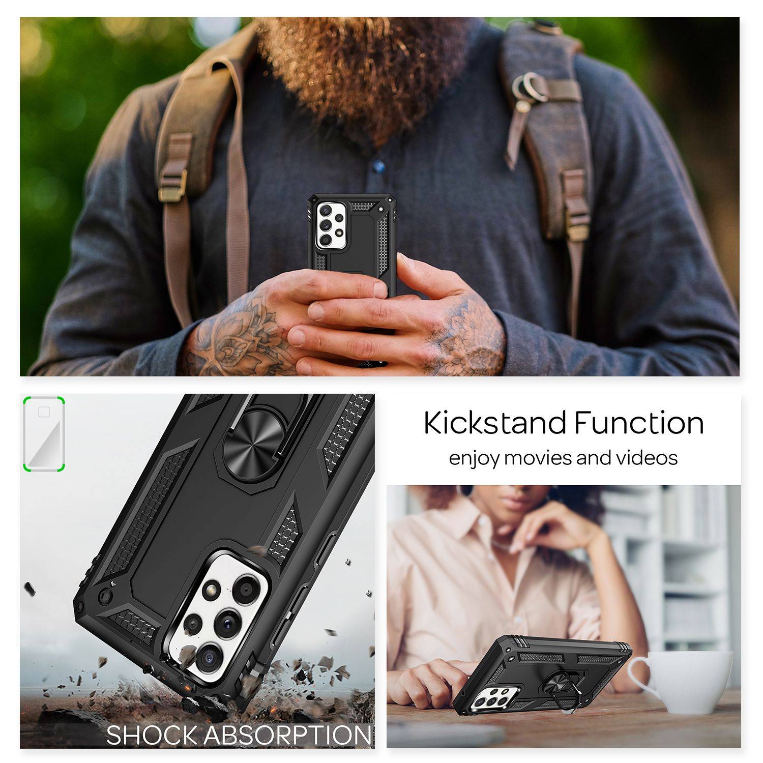 NALIA Ring Handyhülle für Samsung Galaxy A52 5G / A52 / A52s 5G, Kickstand Case Schwarz-2