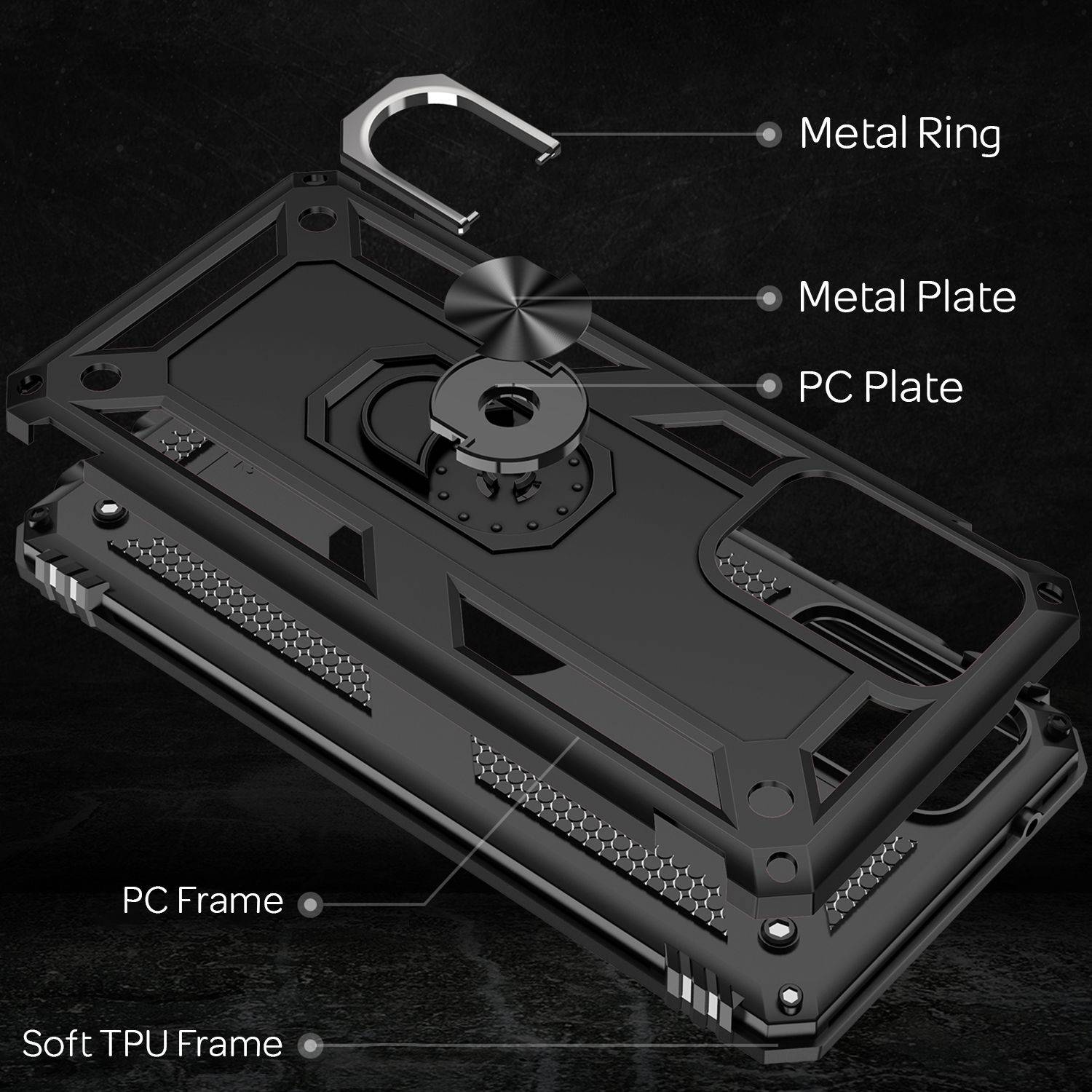 NALIA Ring Handyhülle für Samsung Galaxy A52 5G / A52 / A52s 5G, Kickstand Case Schwarz-4