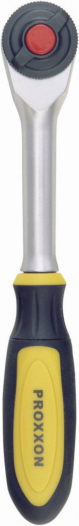 'Proxxon' Ratsche mit ergonomischem, gelb-schwarzem Griff und rotem Knopf, ideal für präzises Arbeiten in Werkstätten.