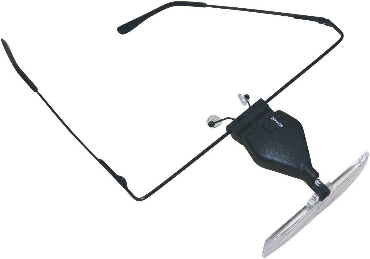 Eine schwarze Stirnlupe mit verstellbarem Plastikvisier, geeignet für präzise Arbeiten oder Bastelarbeiten.