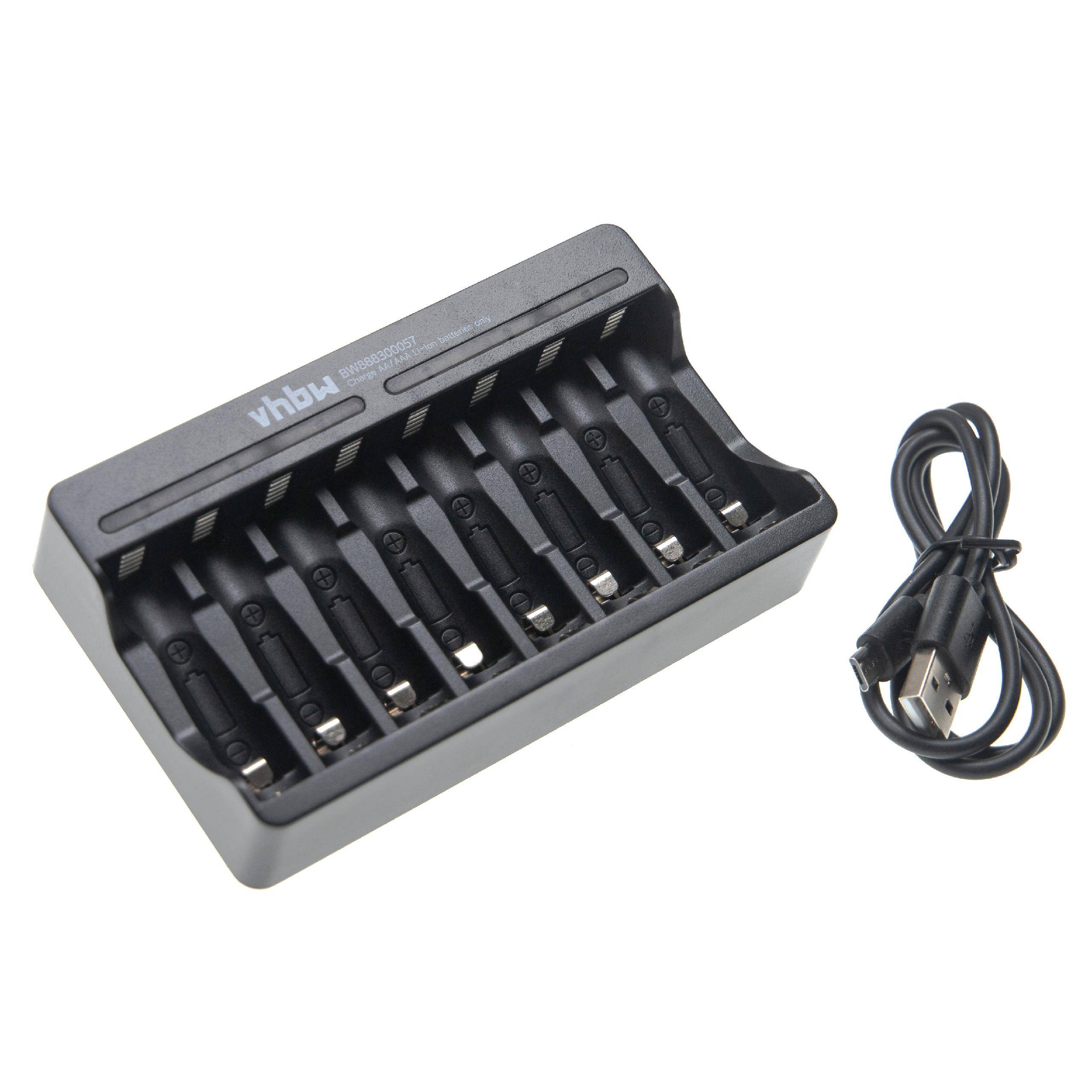 vhbw 8-Fach Akku-Ladegerät kompatibel mit AAA | AA Li-Ion - Akkuzellen, Haushaltsbatterien - Micro-USB-Ladegerät-0