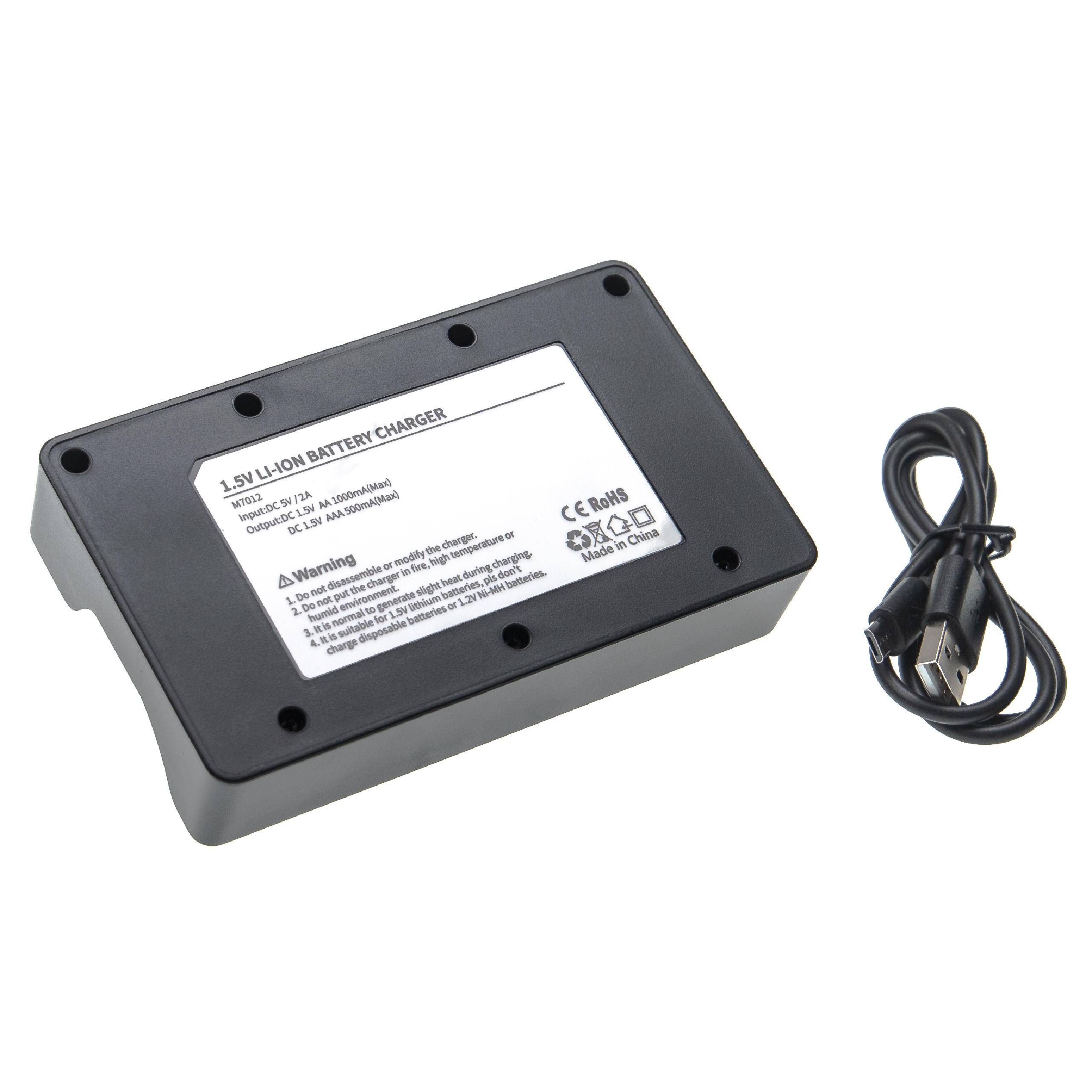 vhbw 8-Fach Akku-Ladegerät kompatibel mit AAA | AA Li-Ion - Akkuzellen, Haushaltsbatterien - Micro-USB-Ladegerät-1