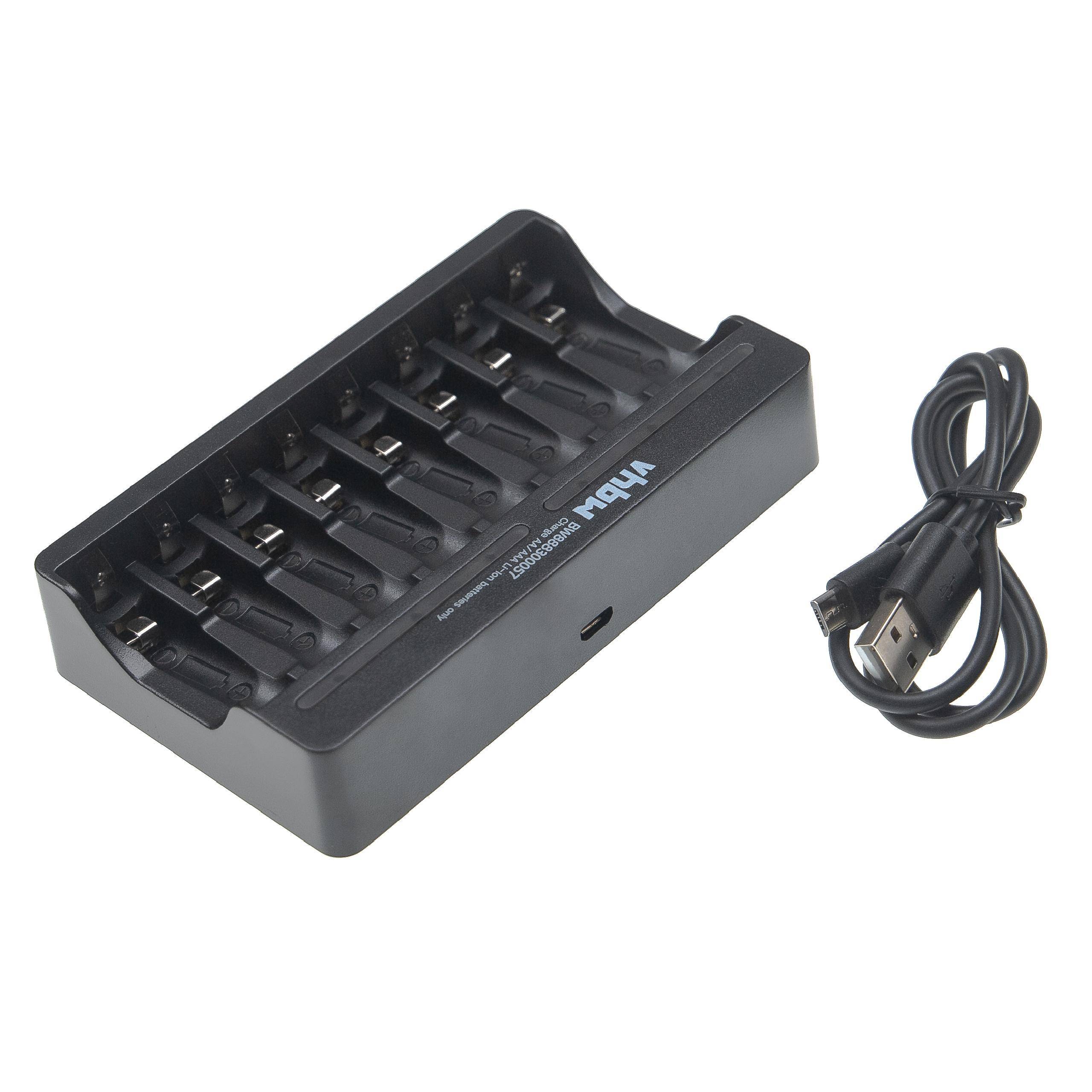 vhbw 8-Fach Akku-Ladegerät kompatibel mit AAA | AA Li-Ion - Akkuzellen, Haushaltsbatterien - Micro-USB-Ladegerät-2