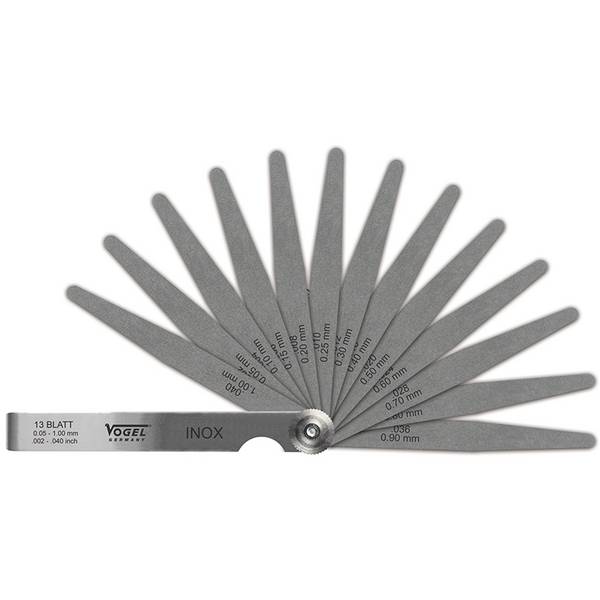 Fühlerlehren-Satz, rostfrei, 0.05 - 1.00 mm / .002 - .040 inch, 13 Blatt