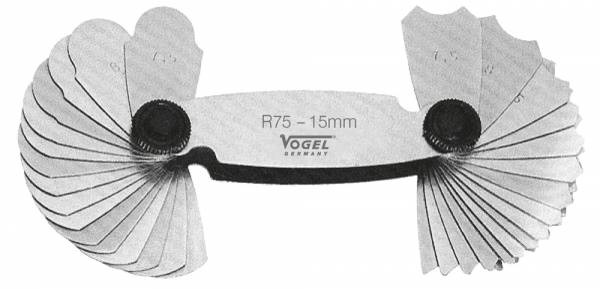 Radienschablone, Normalstahl, 7.5 - 15.0 mm, 32 Blätter