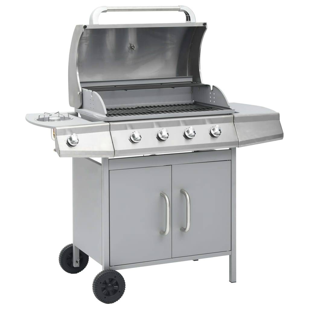 vidaXL Gasgrill 4+1 Flammen Silbern Edelstahl-0