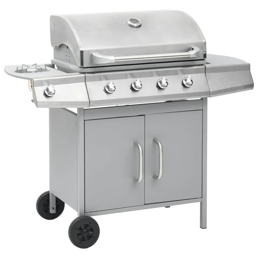 vidaXL Gasgrill 4+1 Flammen Silbern Edelstahl-1