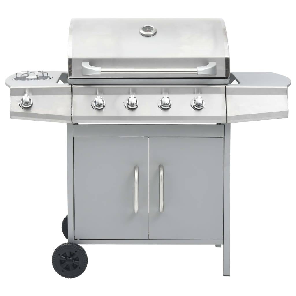 vidaXL Gasgrill 4+1 Flammen Silbern Edelstahl-2