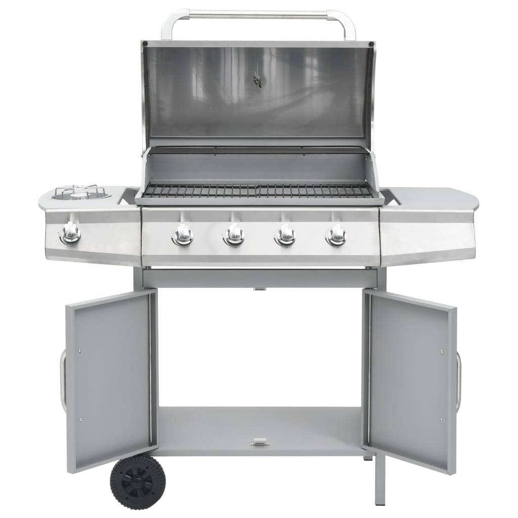 vidaXL Gasgrill 4+1 Flammen Silbern Edelstahl-3