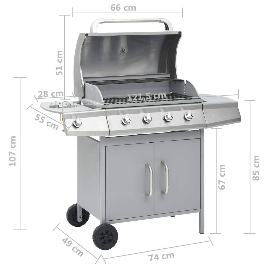 vidaXL Gasgrill 4+1 Flammen Silbern Edelstahl-4