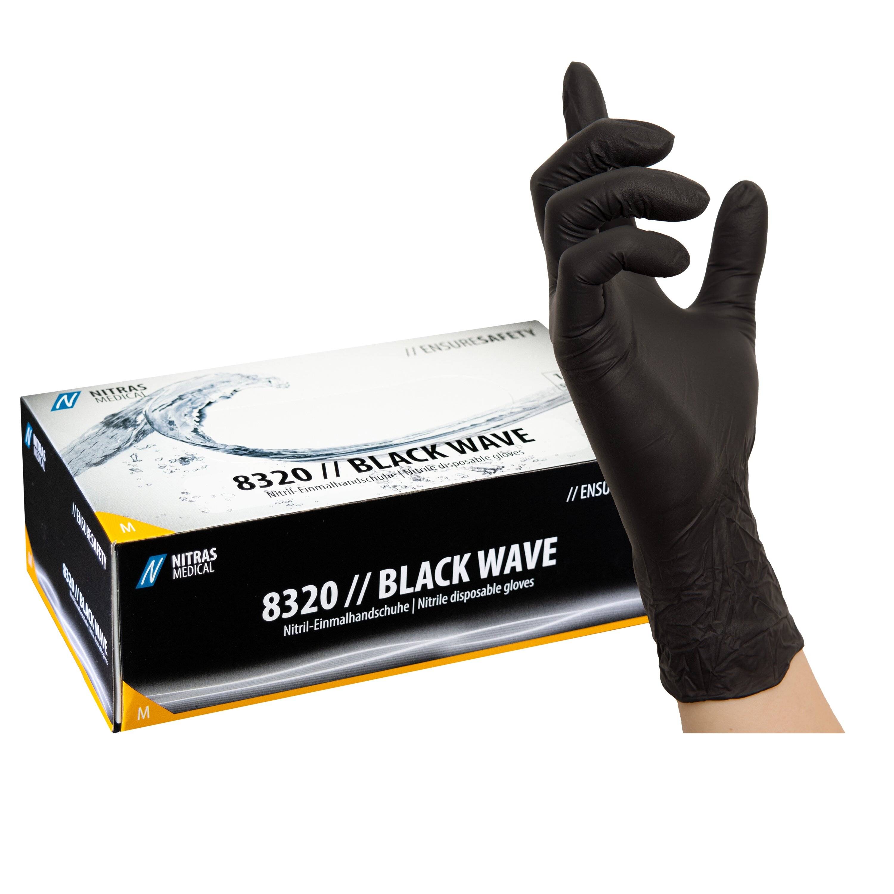 NITRAS BLACK WAVE, Nitril-Einmalhandschuhe, schwarz, EN 455, Box à 100 Stück-1