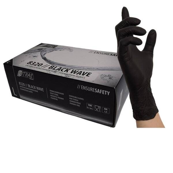 NITRAS BLACK WAVE, Nitril-Einmalhandschuhe, schwarz, EN 455, Box à 100 Stück