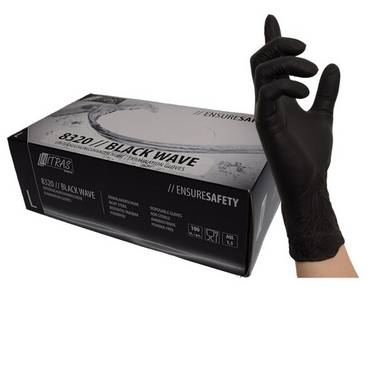 NITRAS BLACK WAVE, Nitril-Einmalhandschuhe, schwarz, EN 455, Box à 100 Stück