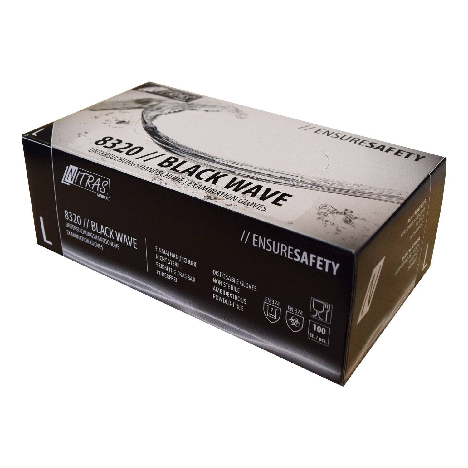 NITRAS BLACK WAVE, Nitril-Einmalhandschuhe, schwarz, EN 455, Box à 100 Stück-2