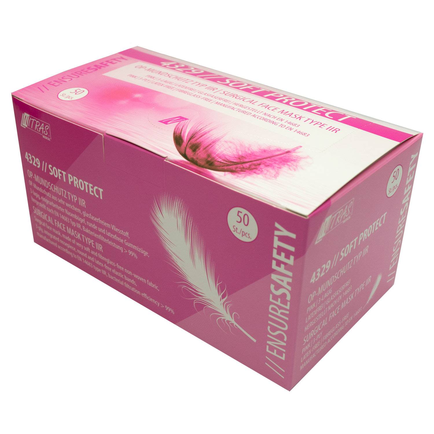 NITRAS SOFT PROTECT, medizinische Gesichtsmaske, pink, EN 14683, Box à 50 Stück-0