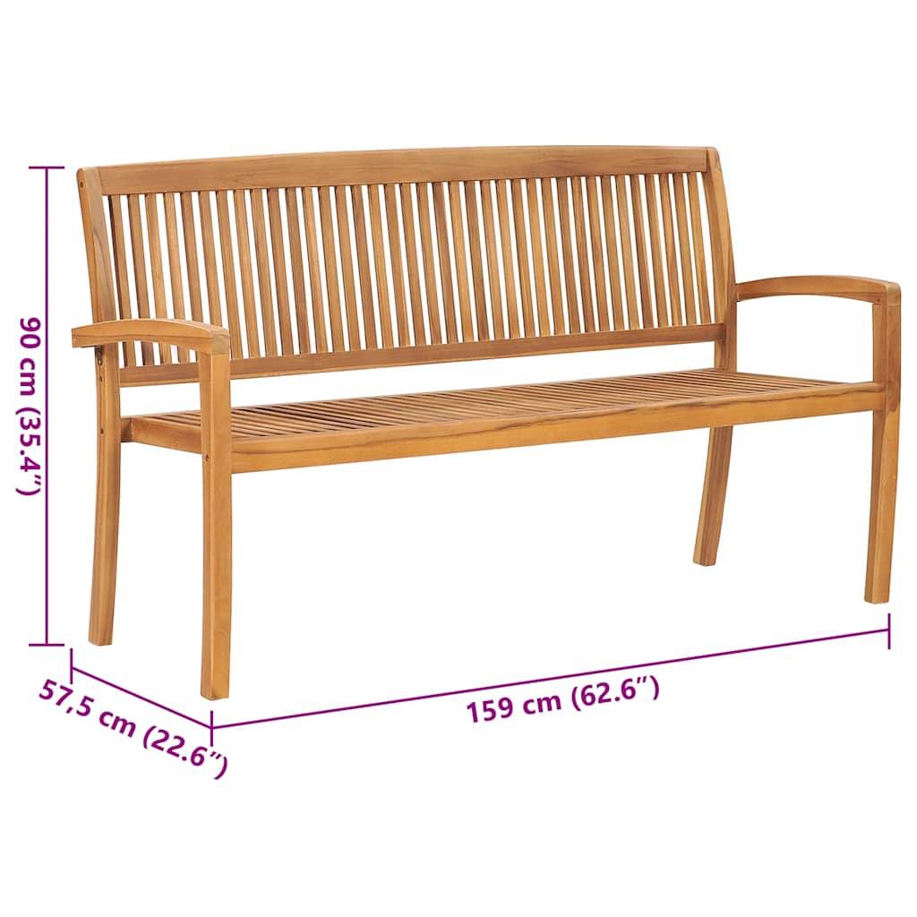 vidaXL Stapelbare Gartenbank mit Auflage 159 cm Massivholz Teak-2