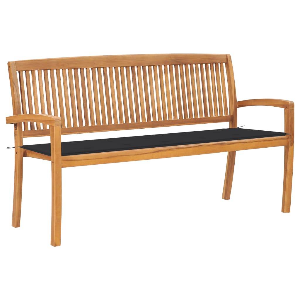 vidaXL Stapelbare Gartenbank mit Auflage 159 cm Massivholz Teak-0