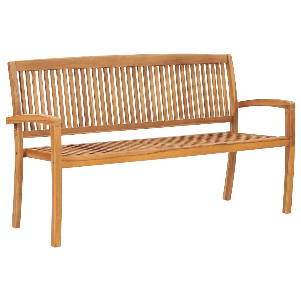vidaXL Stapelbare Gartenbank mit Auflage 159 cm Massivholz Teak-1