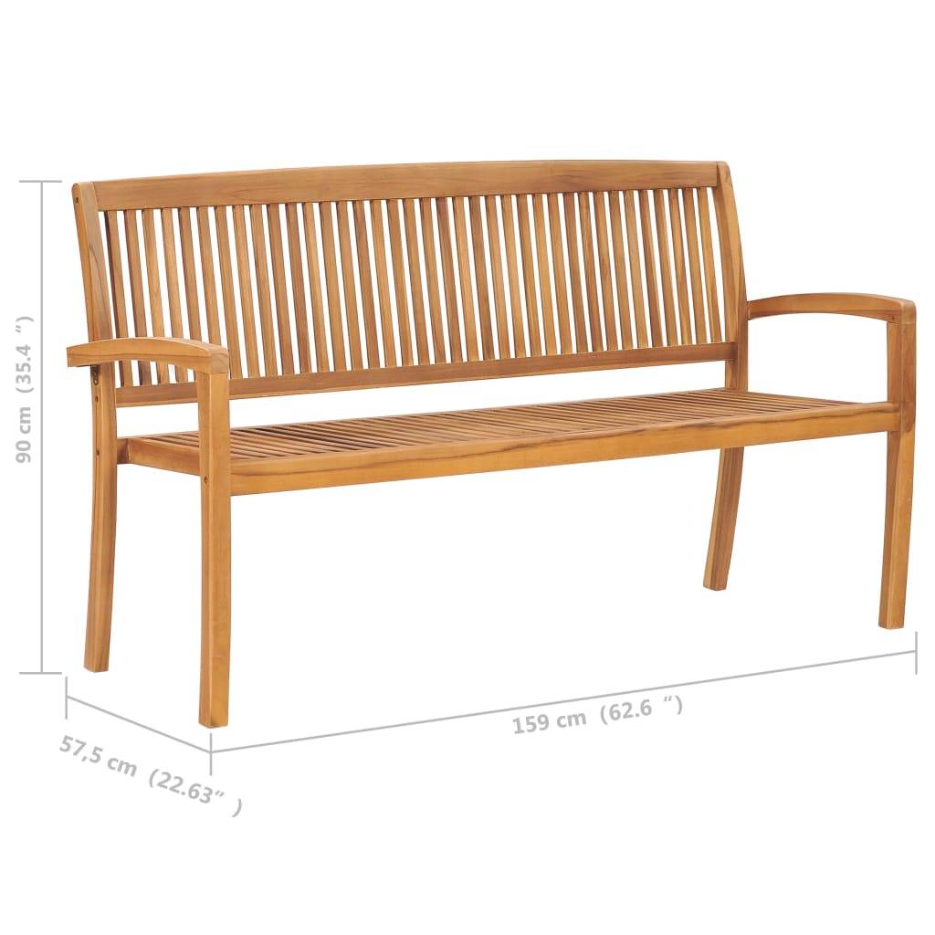 vidaXL Stapelbare Gartenbank mit Auflage 159 cm Massivholz Teak-4