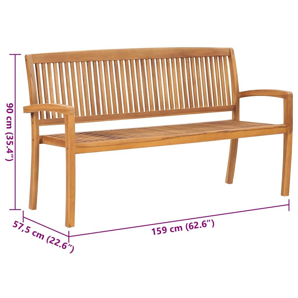 vidaXL Stapelbare Gartenbank mit Auflage 159 cm Massivholz Teak-1