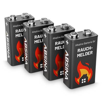ABSINA 4x Rauchmelder Batterie 9V Block - Alkaline Batterien für Feuermelder