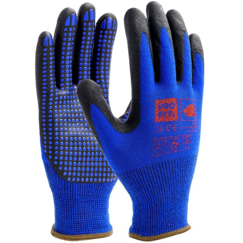 NI-Thermo Nitril-Feinstrickhandschuh, blau / schwarz, mit Punktbenoppung-0