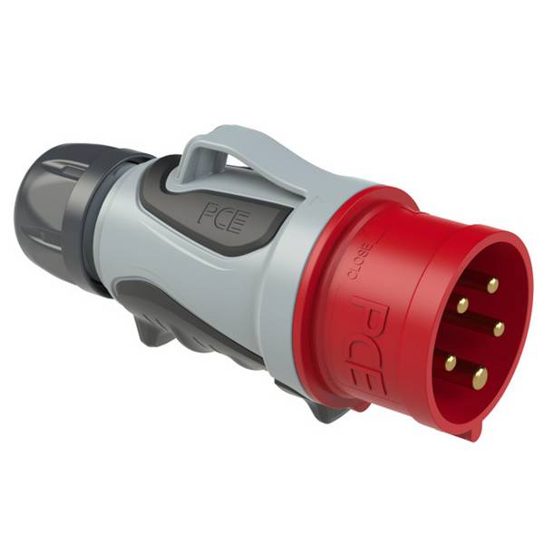 PC ELECTRIC CEE-Stecker "GRIP TT" mit schraubloser Anschlusstechnik (400V / 16A | 5-polig 6h | IP54) - in rot/grau