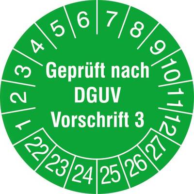Prüfplakette,Geprüft nach DGUV V3,Aufkleber,Ø 30mm,Jahresfarbe,Jahresfarbe 2022 grün