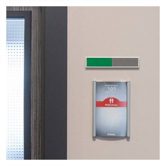 Infoschild mit Schiebeanzeige, ROT/GRÜN aus Aluminium, silber eloxiert, 150 x 31 mm-1