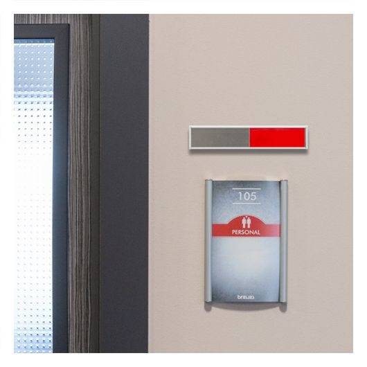 Infoschild mit Schiebeanzeige, ROT/GRÜN aus Aluminium, silber eloxiert, 150 x 31 mm-2
