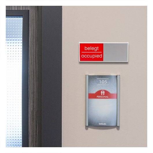 Infoschild mit Schiebeanzeige deutsch/englisch FREI/BELEGT, Aluminium, silber eloxiert, 150x62 mm-2