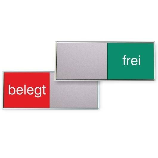 Infoschild mit Schiebeanzeige deutsch, FREI/BELEGT aus Aluminium, silber eloxiert, 150 x 62 mm-0
