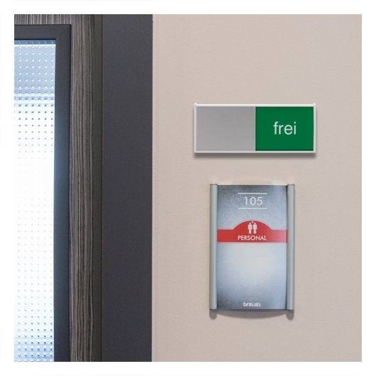 Infoschild mit Schiebeanzeige deutsch, FREI/BELEGT aus Aluminium, silber eloxiert, 150 x 62 mm-1