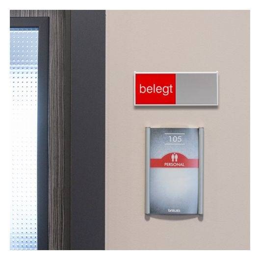 Infoschild mit Schiebeanzeige deutsch, FREI/BELEGT aus Aluminium, silber eloxiert, 150 x 62 mm-2