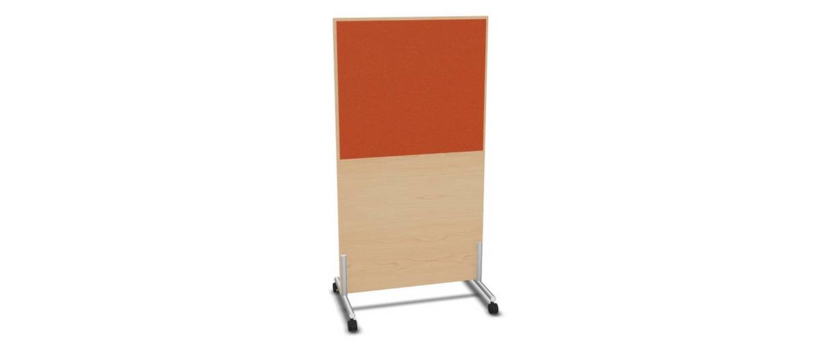 Trennwand,HxB 1545x800mm,Steoffbezug beidseitig,Wand Holz/Stoff,Gestell alusilber,Rollen,NH-Ahorn,BN3012-orange-0