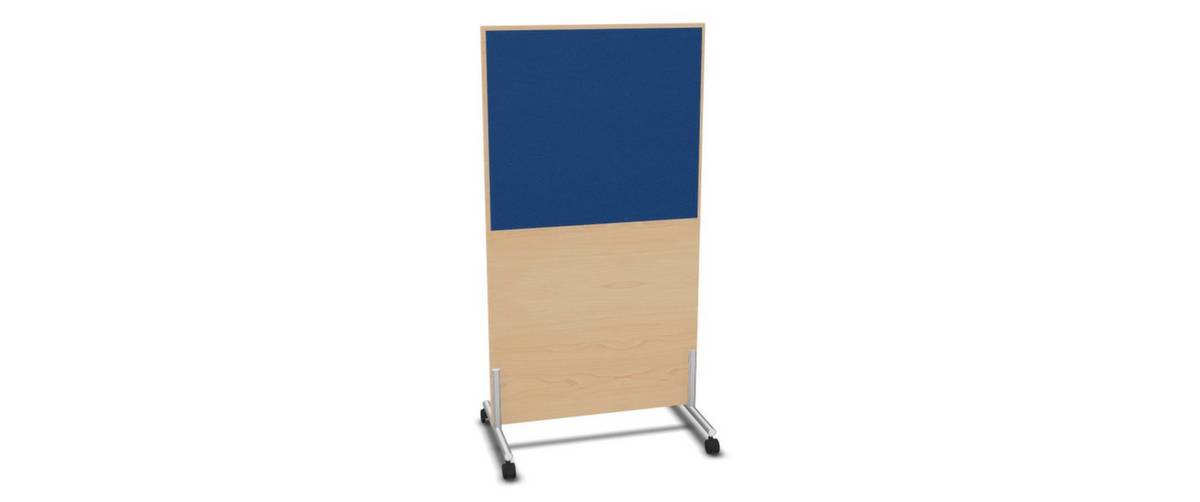 Trennwand,HxB 1545x800mm,Steoffbezug beidseitig,Wand Holz/Stoff,Gestell alusilber,Rollen,NH-Ahorn,BN6016-blau-0