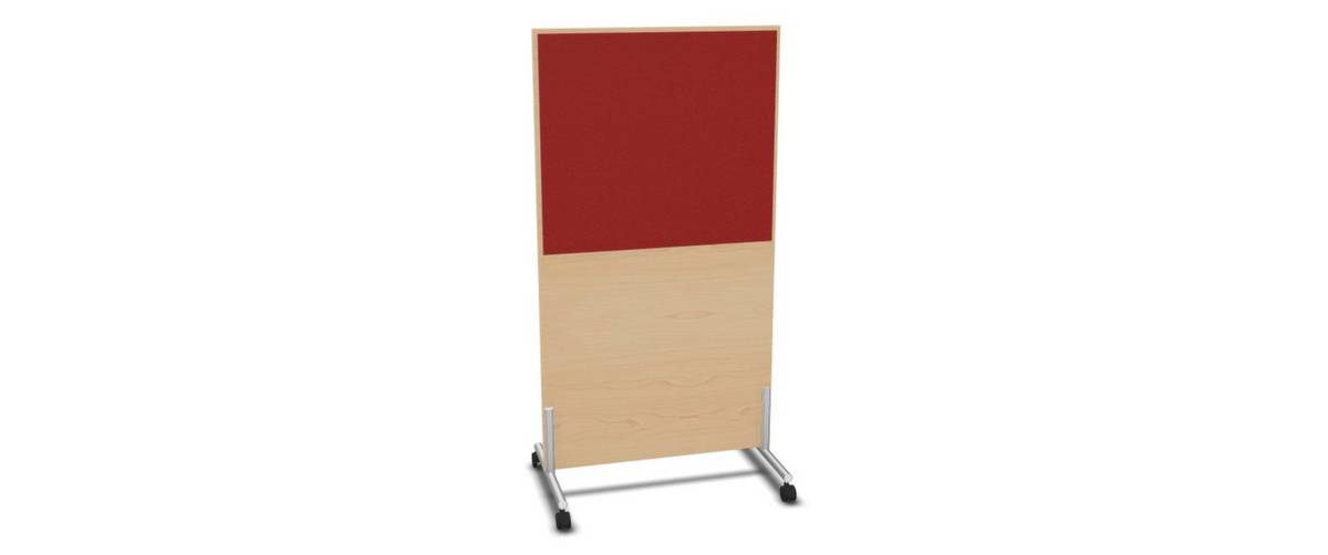 Trennwand,HxB 1545x800mm,Steoffbezug beidseitig,Wand Holz/Stoff,Gestell alusilber,Rollen,NH-Ahorn,BN4011-rot-3