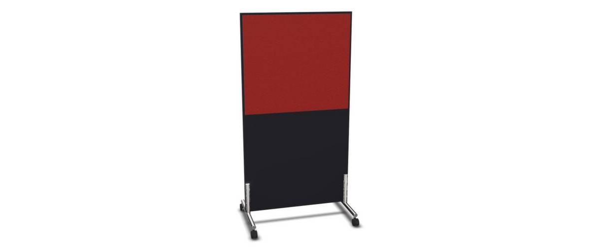 Trennwand,HxB 1545x800mm,Steoffbezug beidseitig,Wand Holz/Stoff,Gestell Stahl,Rollen,CC-schwarz,BN4011-rot
