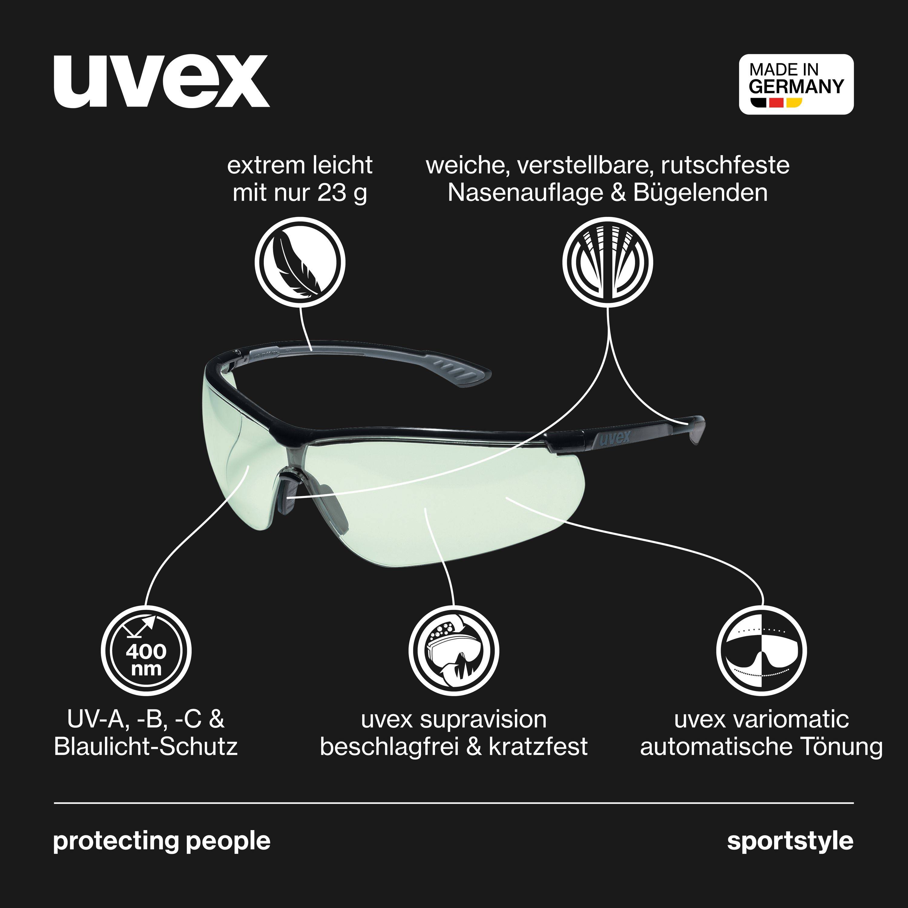 Uvex Sportstyle Schutzbrille - Mit Selbsttönende Scheiben - Schwarz/Grau-1