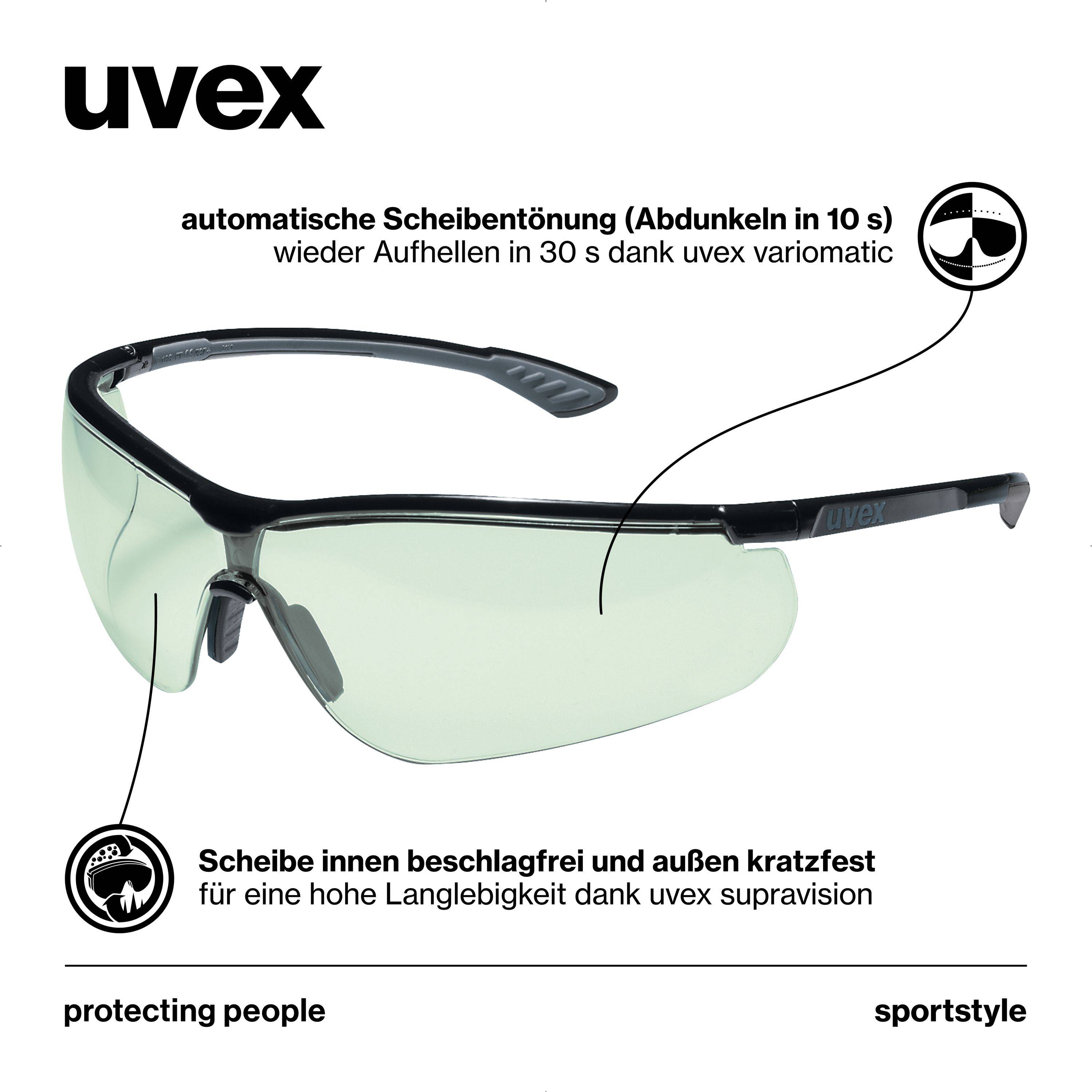 Uvex Sportstyle Schutzbrille - Mit Selbsttönende Scheiben - Schwarz/Grau-3