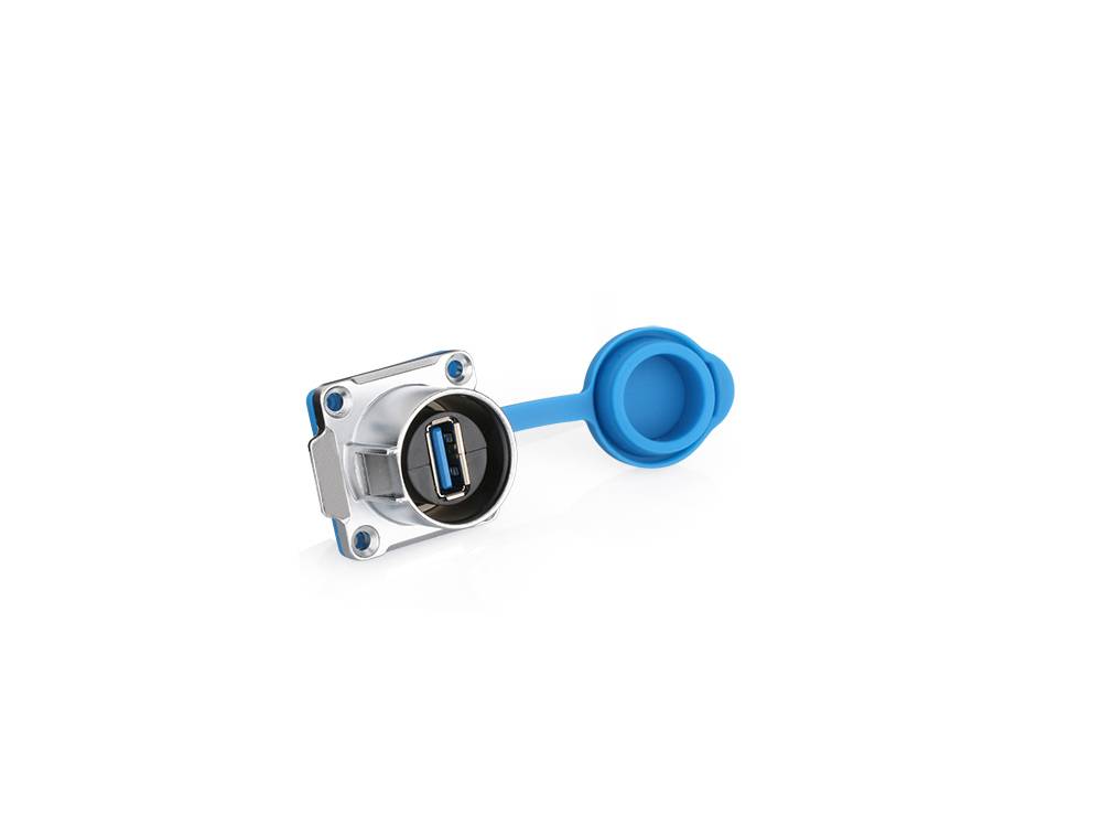 Good Connections® Industrie-Steckverbinder S1 - USB 3.0 Durchführungskupplung mit Flansch, Buchse A beidseitig, Metall-2