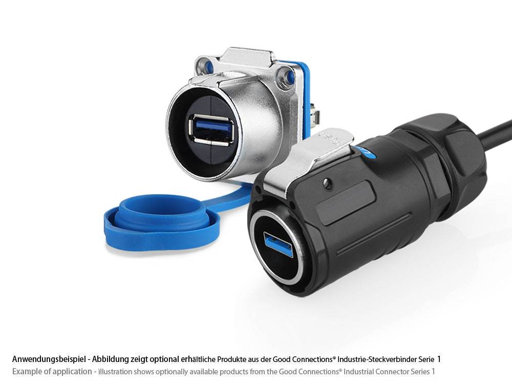 Good Connections® Industrie-Steckverbinder S1 - USB 3.0 Durchführungskupplung mit Flansch, Buchse A beidseitig, Metall-4