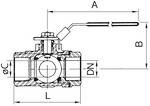 RIEGLER 3-Wege-Kugelhahn, T-Bohrung, Edelstahl 1.4408, G 3/4, DN 20, Betriebstemperatur -20 °C bis 180 °C, PN max. 63 ba-1