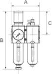 RIEGLER Wartungseinheit 2-tlg. »FUTURA«, PC-Behälter, Schutzkorb und Manometer, BG 4, G 3/4, Regelbereich 0,5-16 bar, Ko-0