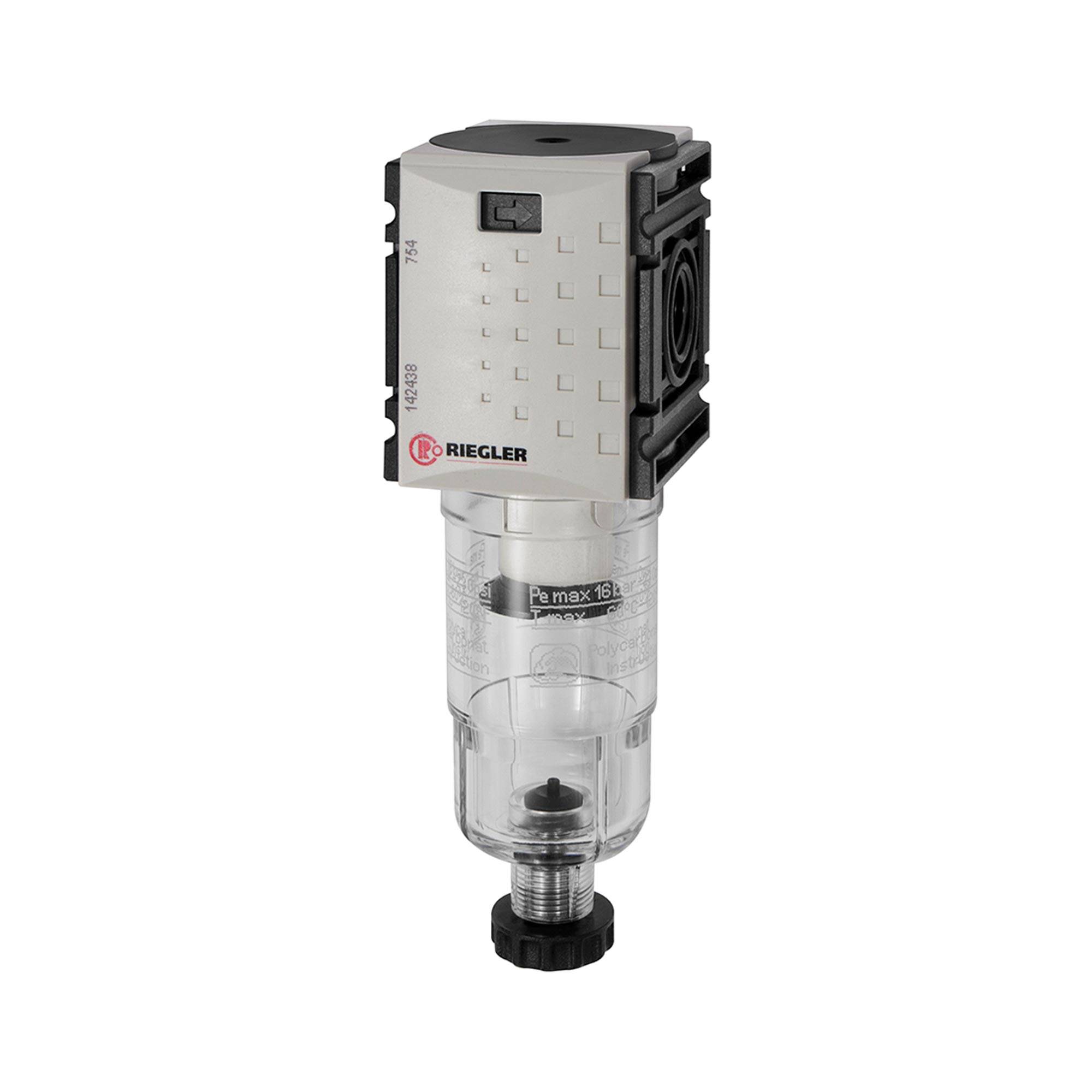 RIEGLER Filter »FUTURA-mini« mit Polycarbonatbehälter, 5 µm, BG 0, G 1/4, PE 1,5 - 12 bar, Temp. -10 °C bis 50 °C, Konde-0