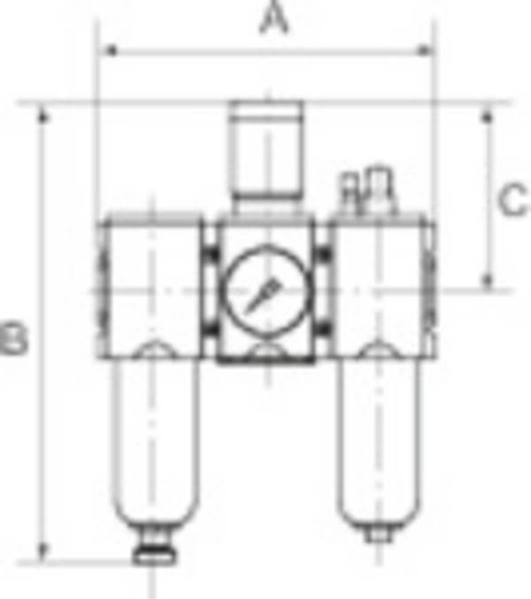 RIEGLER Wartungseinheit 3-tlg. »FUTURA-mini«, PC-Behälter, Standardmano, BG 0, G 1/4, PE 1,5 - 12 bar, Regelbereich 0,5-